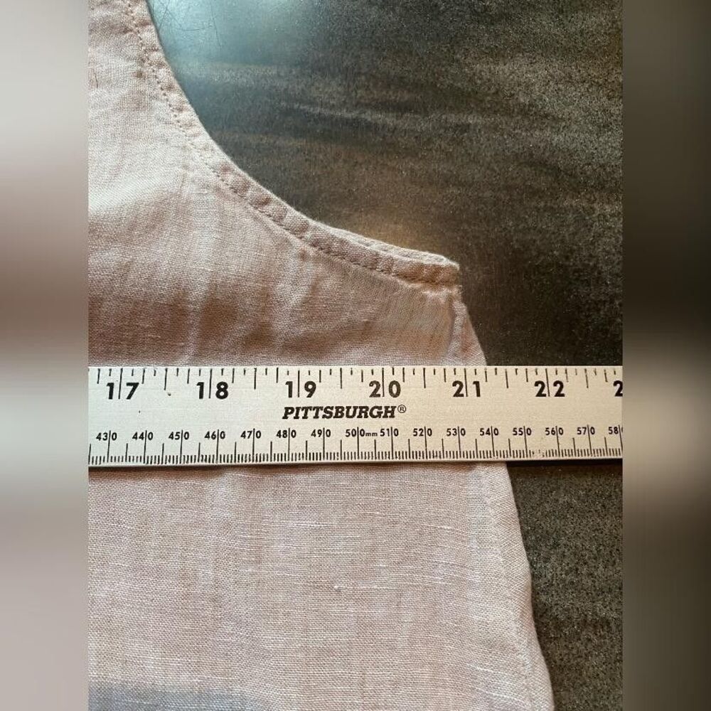 Tahari Button Up Shirt Women's Large Beige 100% Linen Sleeveless Tunic Top - Picture 4 of 5